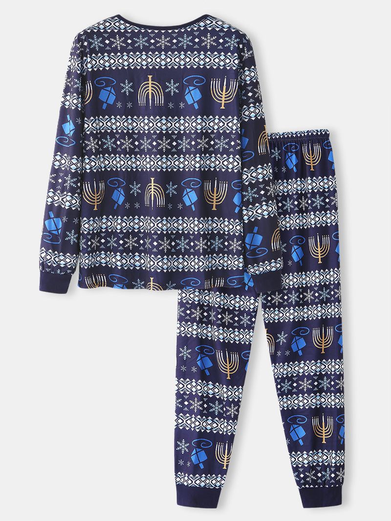 Herre Jul Element Med Tryk Nattøj Joggerbukser Løs Lounge Pyjamas Sæt