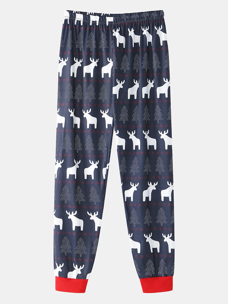 Herre Jul Elg Med Tryk Rund Hals Jogger Bukser To-piece Home Lounge Pyjamas Sæt