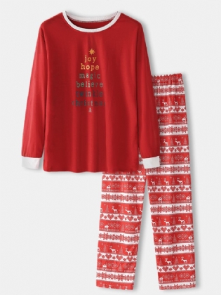 Herre Jul Tekst Med Tryk Top Elk Mønster Løse Bukser To-piece Home Lounge Pyjamas Sæt