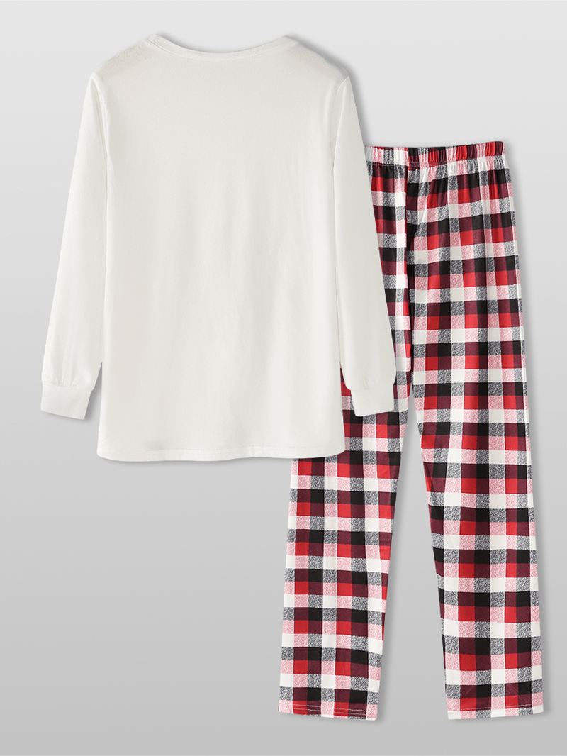 Herre Jule Tegneserie Elg Med Tryk Rund Hals Top Plaid Bukser Hjem Løs Pyjamas Sæt