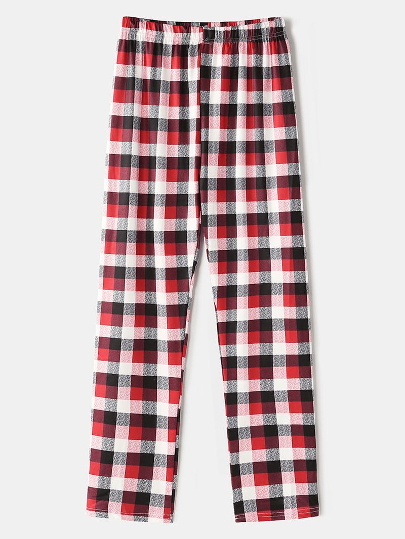 Herre Jule Tegneserie Elg Med Tryk Rund Hals Top Plaid Bukser Hjem Løs Pyjamas Sæt