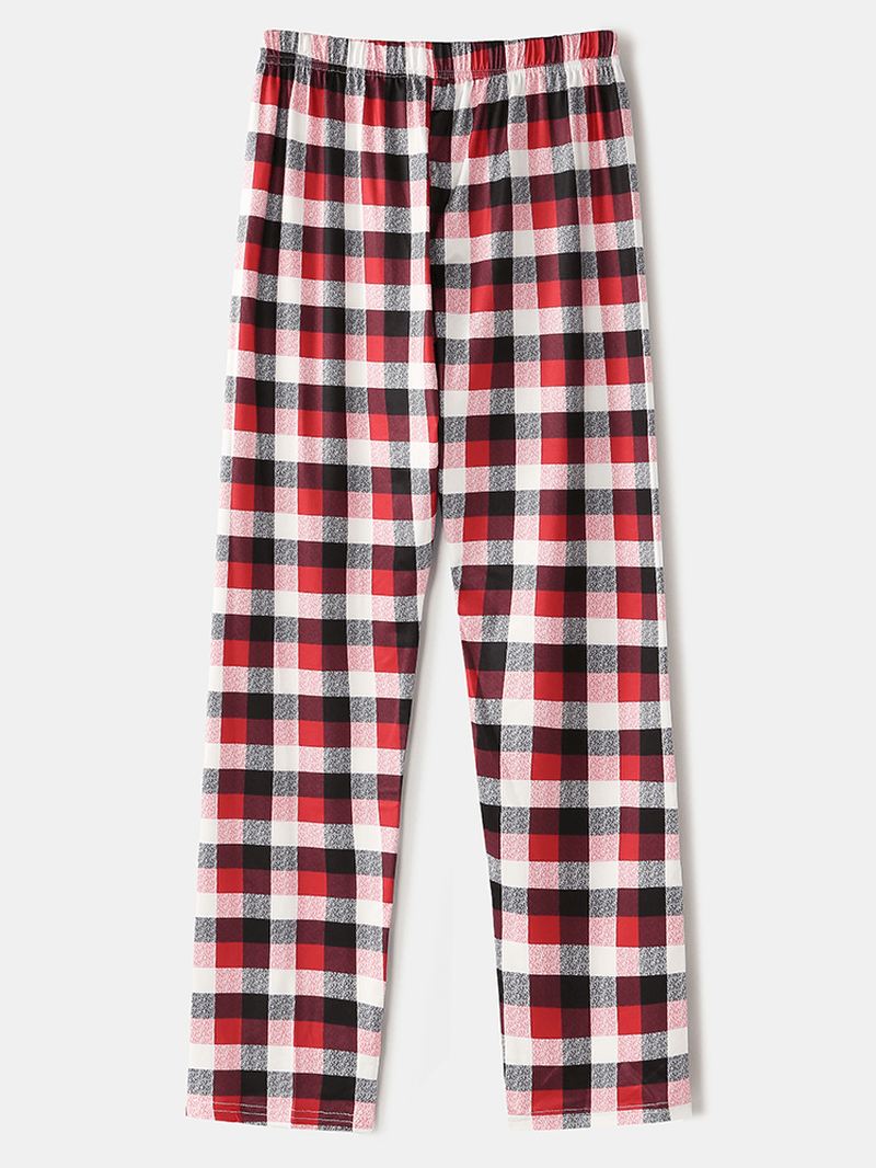 Herre Jule Tegneserie Elg Med Tryk Rund Hals Top Plaid Bukser Hjem Løs Pyjamas Sæt