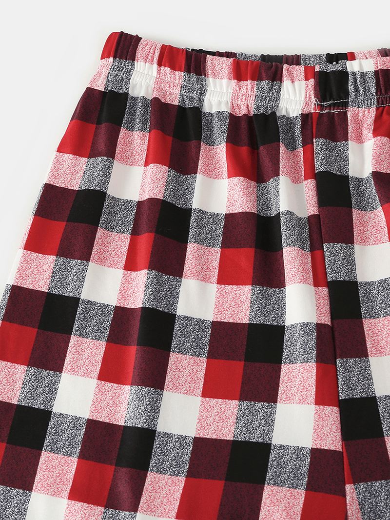 Herre Jule Tegneserie Elg Med Tryk Rund Hals Top Plaid Bukser Hjem Løs Pyjamas Sæt