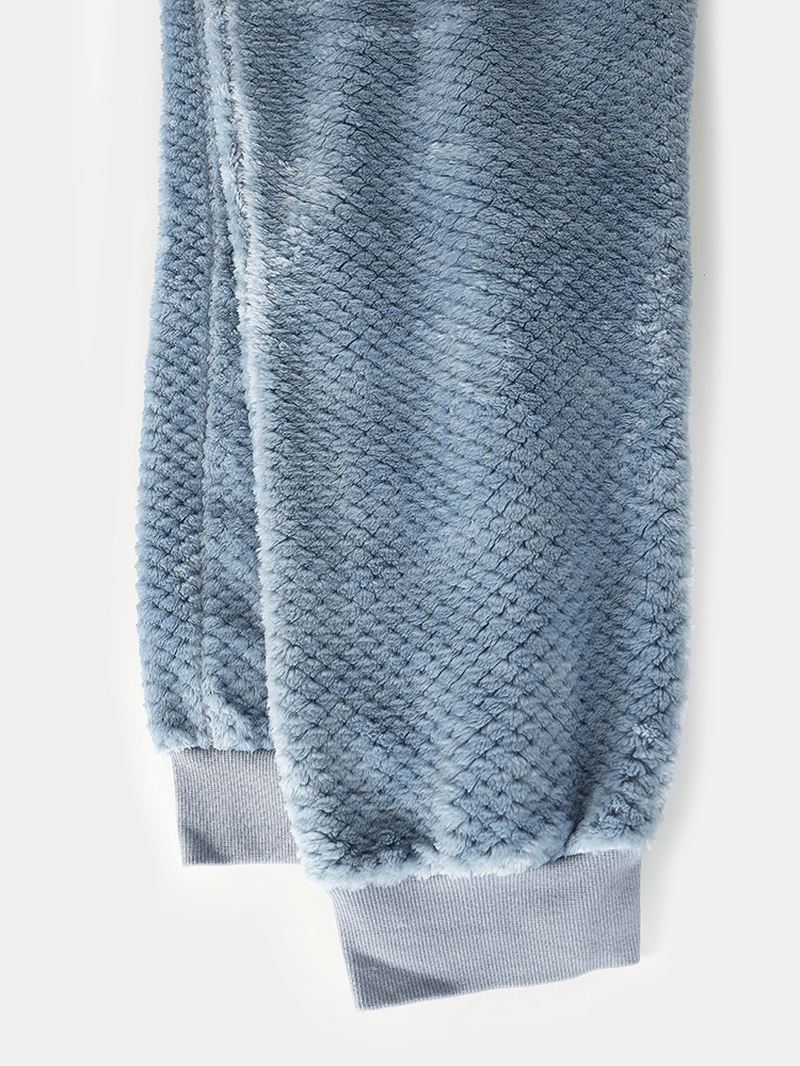 Herre Kontrast Plys Brev Broderet Tykke Pullover Pyjamas Sæt Med Joggerbukser
