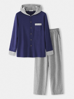 Herre Modal Strik Langærmet Hætte Top Hjem Casual Elastisk Talje Lounge Pyjamas Sæt
