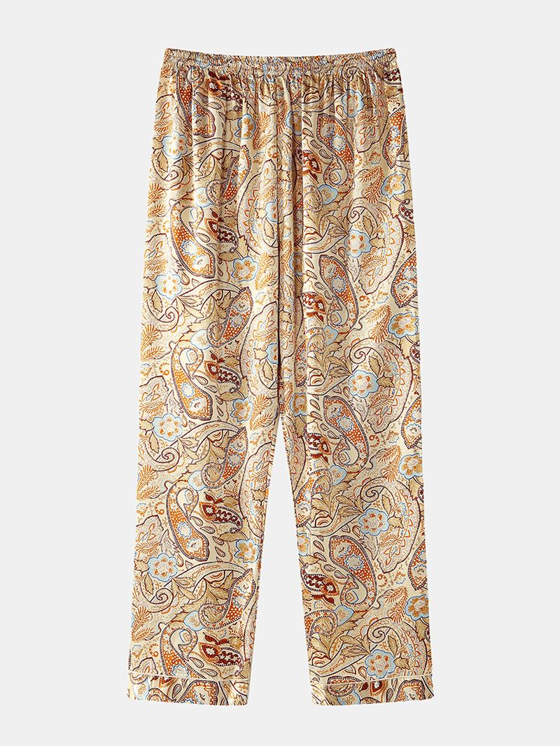 Herre Paisley Med Tryk Etnisk Stil Flap Pocket Langærmet Hjem Casual Pyjamas Sæt