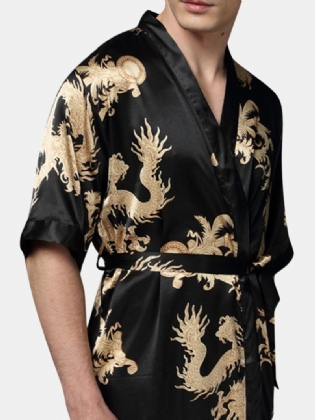 Herre Plus Size Retro Luksus Plet Japansk Kimono Kinesisk Drage Is Silke Nattøj Robes