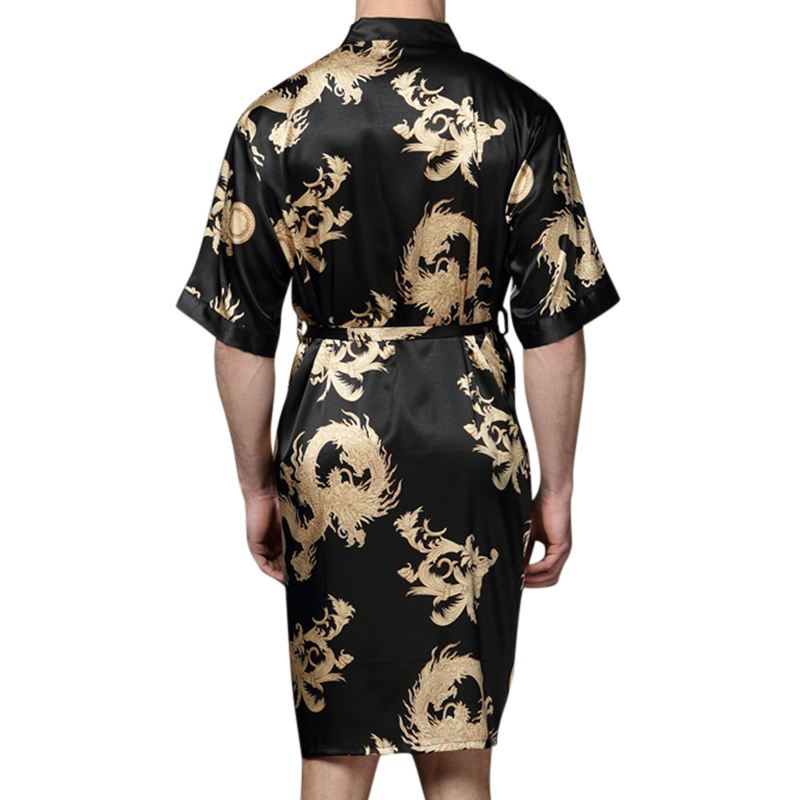 Herre Plus Size Retro Luksus Plet Japansk Kimono Kinesisk Drage Is Silke Nattøj Robes