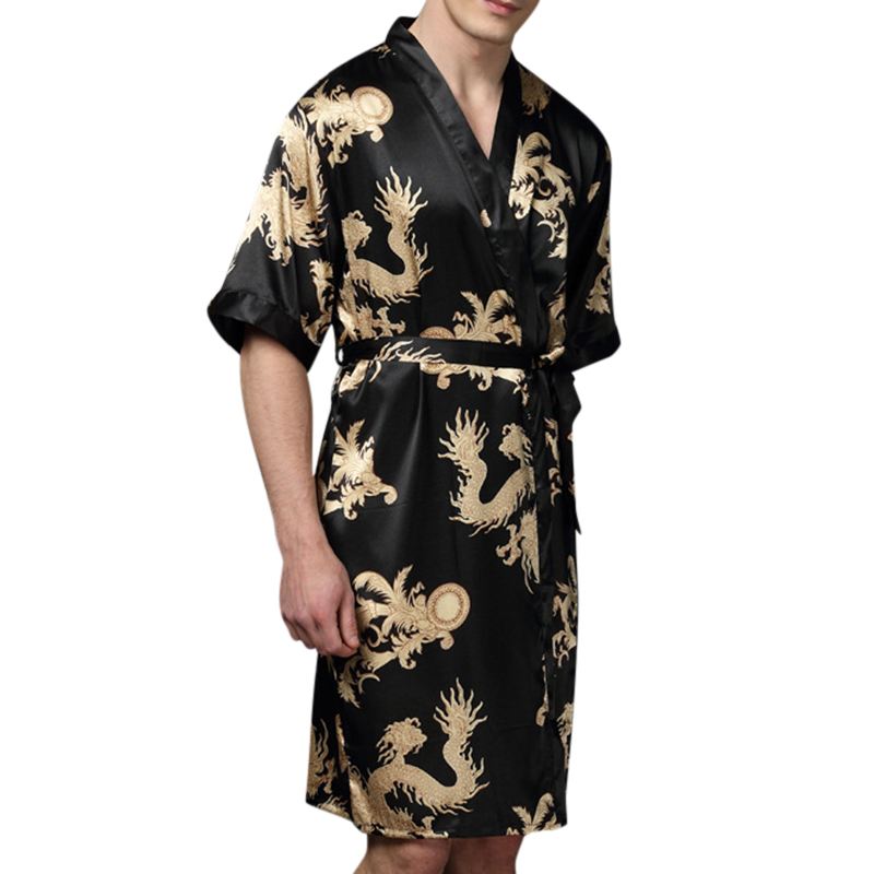 Herre Plus Size Retro Luksus Plet Japansk Kimono Kinesisk Drage Is Silke Nattøj Robes