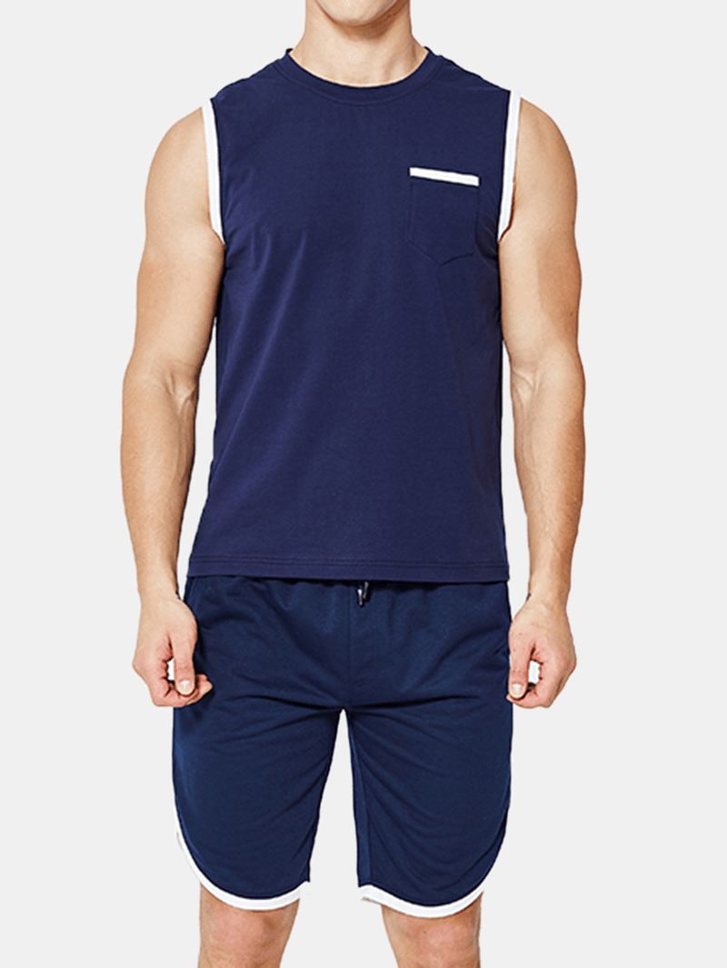 Herre Sport Pocket Solid Color Fit Elastisk Talje Hjemmepyjamassæt