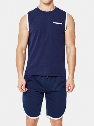 Herre Sport Pocket Solid Color Fit Elastisk Talje Hjemmepyjamassæt