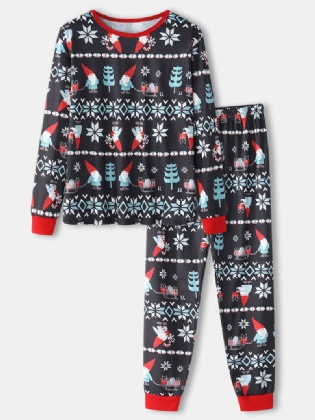Herre Tegneserie Julemønster Med Tryk O-hals Løs Joggerbukser Home Lounge Pyjamas Sæt