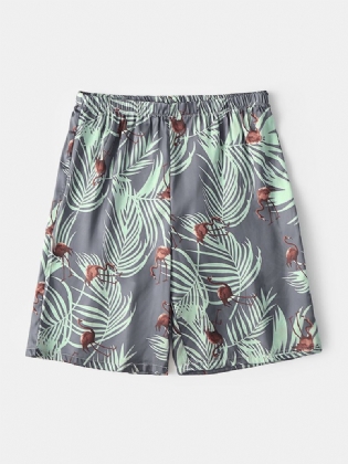 Herre Tropical Leaves & Flamingo Med Tryk Home Tynde Casual Pyjamasshorts