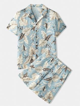 Herre Tropical Leaves Med Tryk Pyjamas Sæt To Stykker Home Casual Nattøj