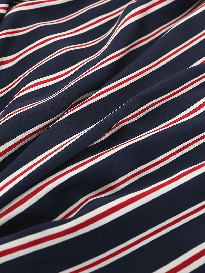 Klassisk Stribet Revere Krave Langærmet Elastisk Talje Ice Silk Home Casual Pyjamassæt