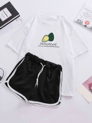Kvinder Avocado Med Tryk Pyjamas Kort Sæt Snøre Sports Shorts Loungewear