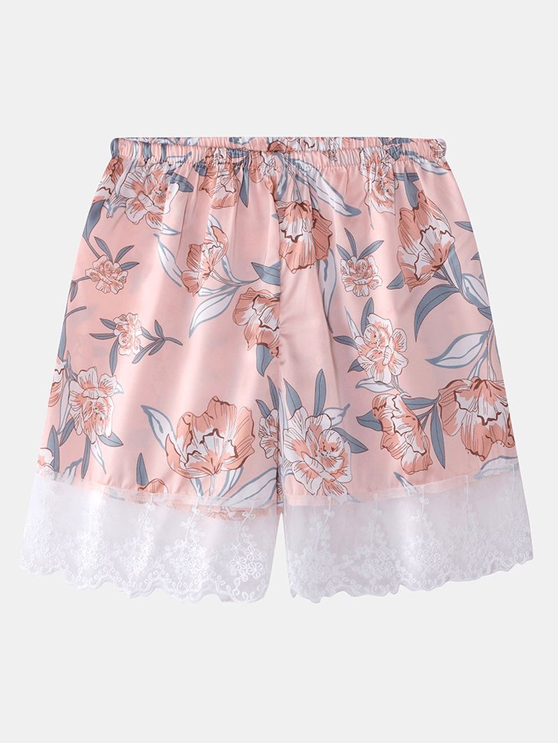 Kvinder Blomsterprint Blonde Trim Hjem Glat Vest Pyjamas Sæt