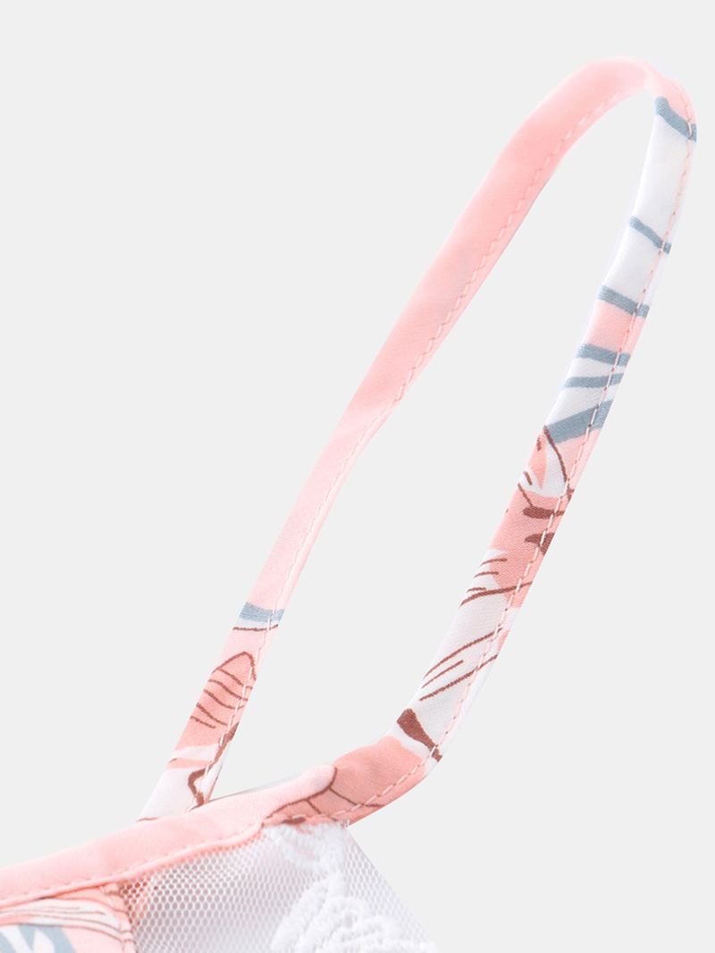 Kvinder Blomsterprint Blonde Trim Hjem Glat Vest Pyjamas Sæt