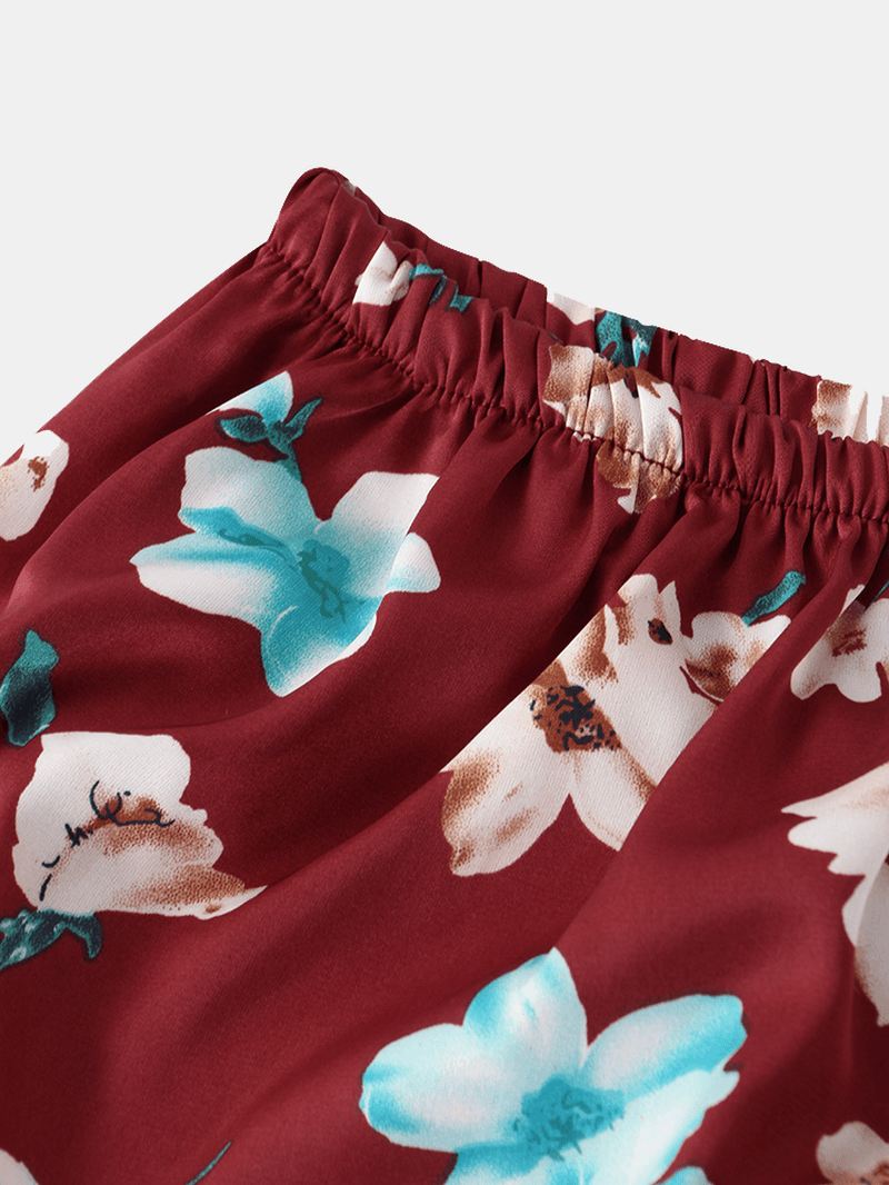 Kvinder Blomsterprint Justerbarei Stropper Glat Hjemmepyjamassæt