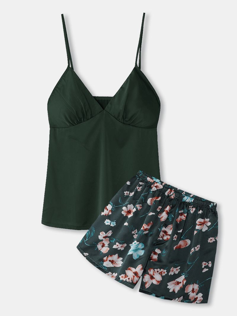 Kvinder Blomsterprint Justerbarei Stropper Glat Hjemmepyjamassæt