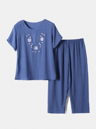 Kvinder Blomsterprint Loungewear Løs Åndbar Kortærmet Pyjamas