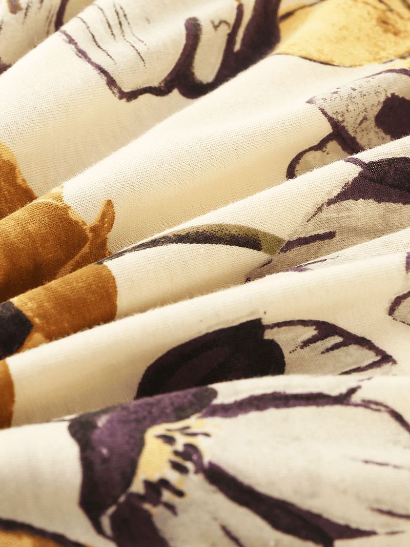 Kvinder Blomsterprint Revere Krave Hjem Glat Kortærmet Pyjamas Sæt