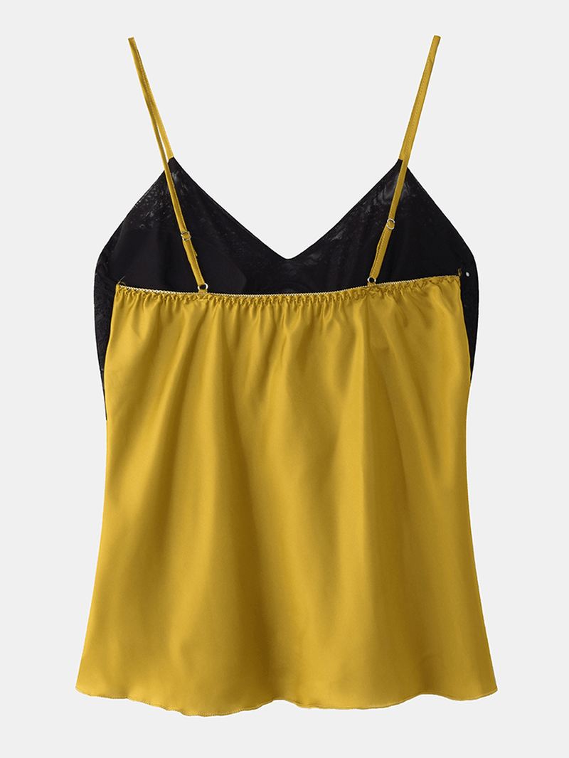 Kvinder Blonder Farve Blok V-hals Spaghetti Stropper Glat Hjem Pyjamas Sæt