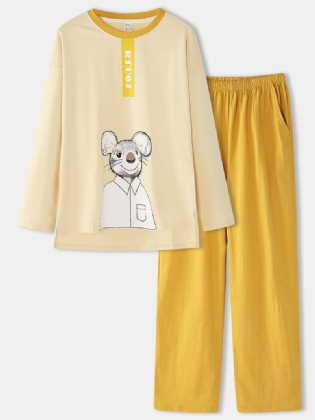 Kvinder Bomuld Tegneserie Musetryk Pullover Elastisk Taljelomme Løse Bukser Hjemmepyjamassæt