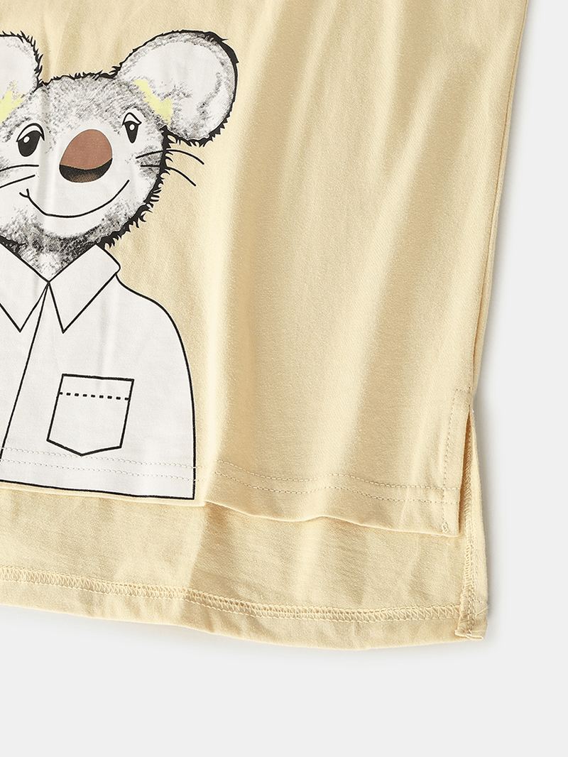 Kvinder Bomuld Tegneserie Musetryk Pullover Elastisk Taljelomme Løse Bukser Hjemmepyjamassæt