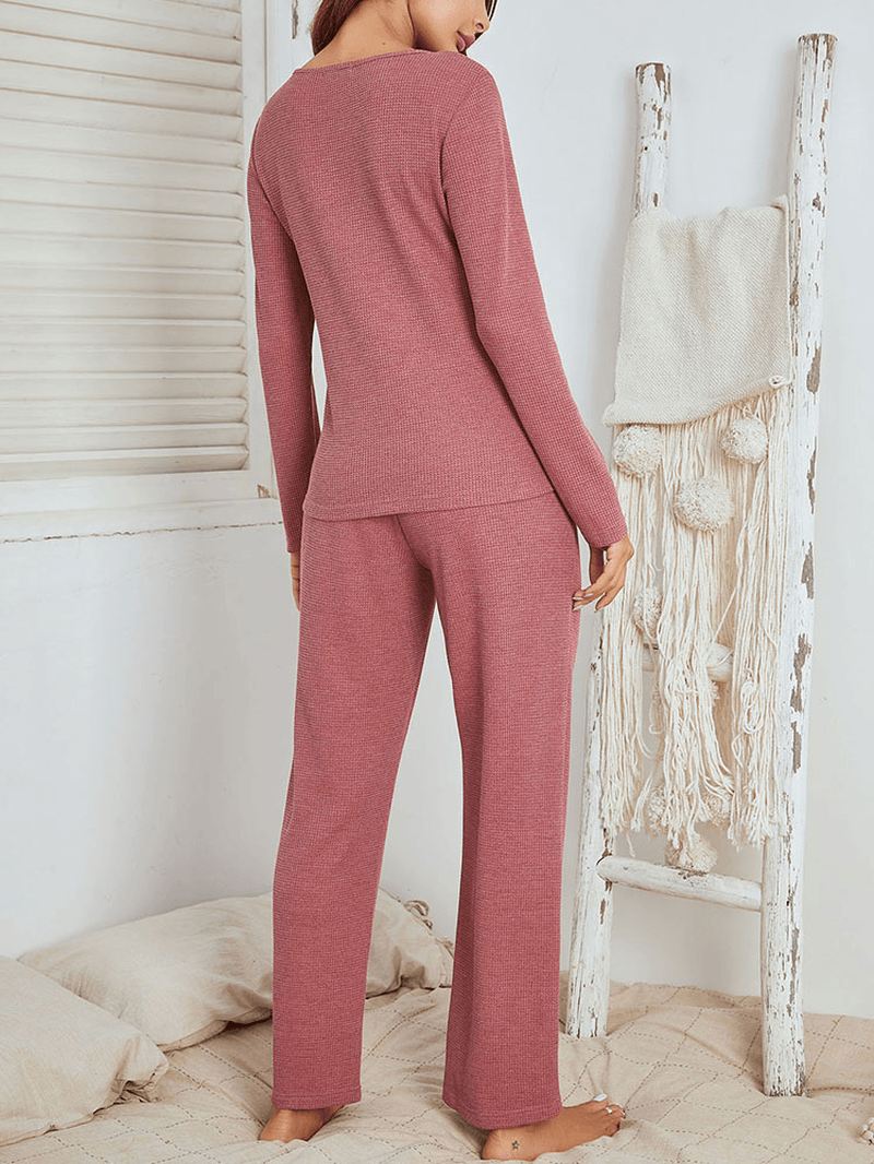 Kvinder Brief Style Solid Color Plus Størrelse V-hals To-piece Home Lounge Pyjamas Sæt