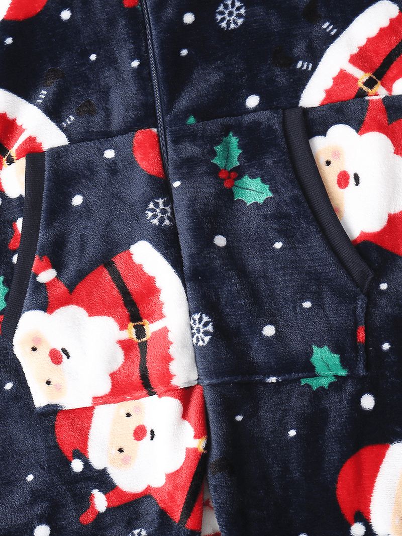 Kvinder Christmas Santa Claus Med Tryk Flannel Ear Design Hooded Onesies Langærmet Pyjamas