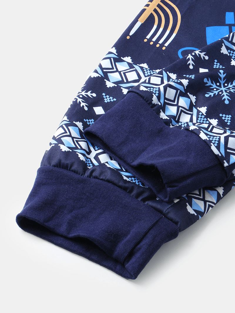 Kvinder Christmas Style Med Tryk V-hals Langærmet Pullover Løse Bukser To Stykke Pyjamas Sæt