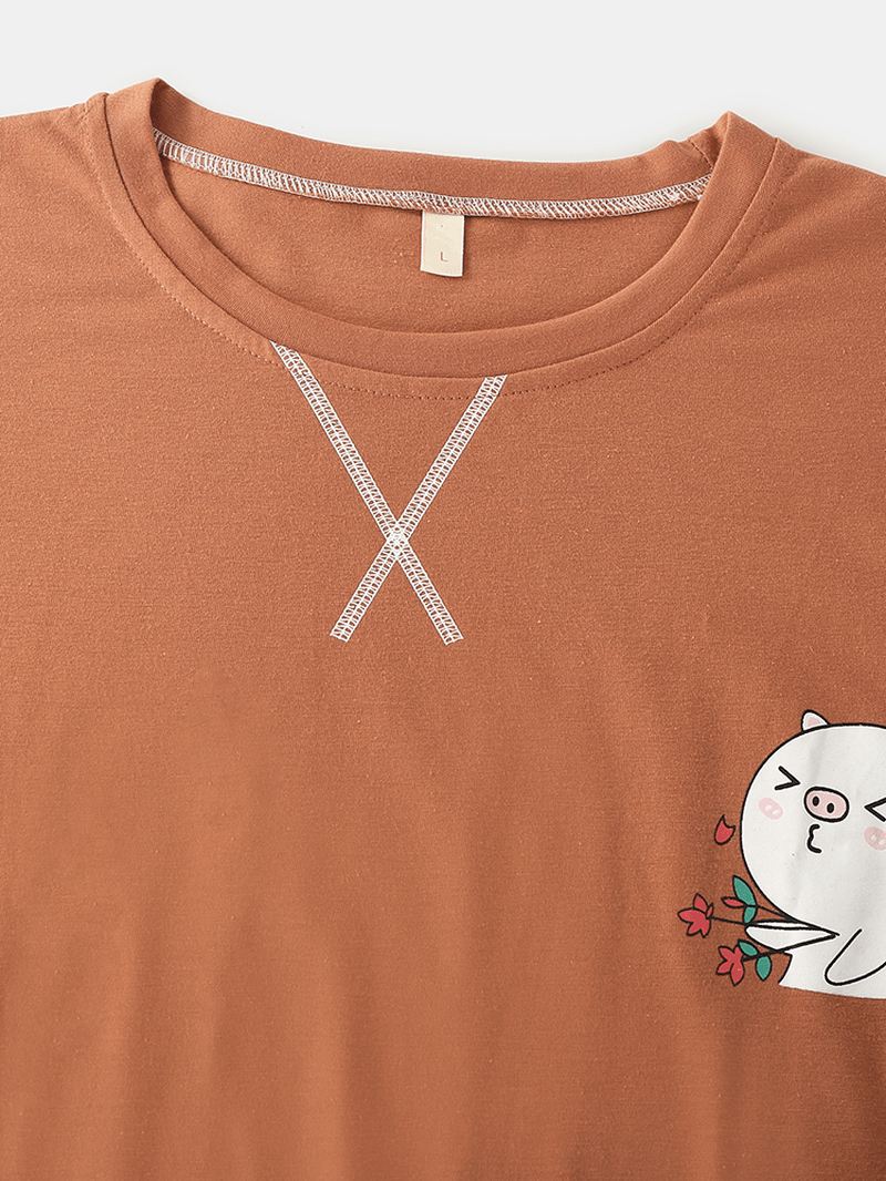 Kvinder Cute Pig Langærmet Sweatshirt Løse Joggingbukser Home Lounge Pyjamassæt