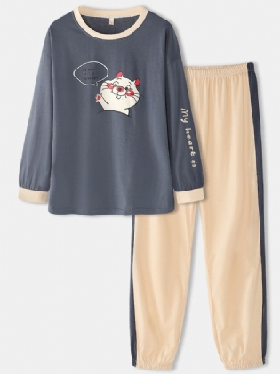 Kvinder Cute Tegneserie Rat Med Tryk Løs Rund Hals Joggingbukser Hjemmepyjamas