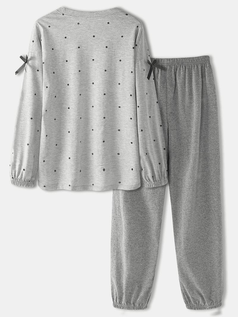 Kvinder Dukke Bjørnemønster Polka Dot Med Tryk Langærmede Sweatshirts Elastiske Taljebukser Hjemmepyjamassæt