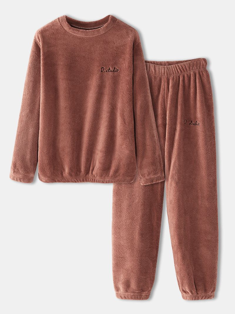 Kvinder Ensfarvet Blød Langærmet Pullover Elastisk Talje Hjemmebukser Pyjamassæt