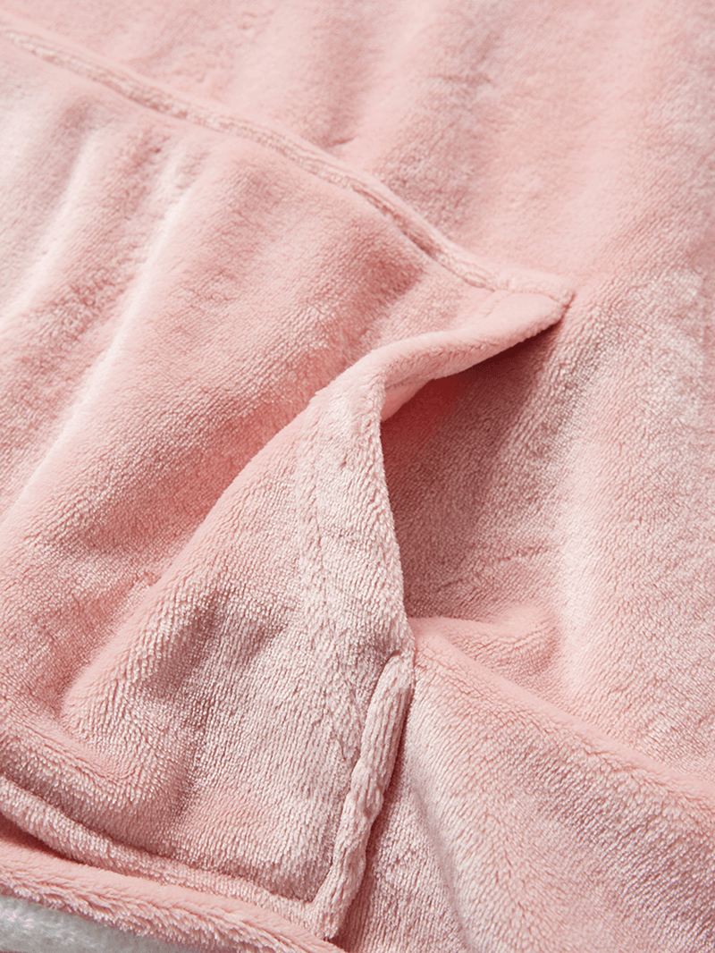 Kvinder Flannel Brevbroderi Tykke Hættetrøje Elastisk Talje Løse Bukser Hjemmepyjamassæt