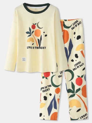 Kvinder Grafik Brev Med Tryk Rib Pullover Elastisk Talje Lomme Hjem Pyjamas Sæt