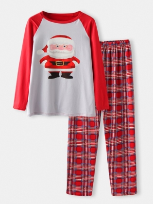 Kvinder Jul Julemand Med Tryk Pullover Plaid Elastik Talje Bukser Hjem Casual Pyjamas Sæt
