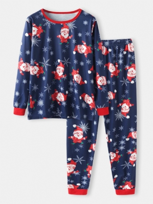 Kvinder Julemand Med Tryk Langærmet Pullover Løs Elastisk Talje Bukser Jul Pyjamas Sæt
