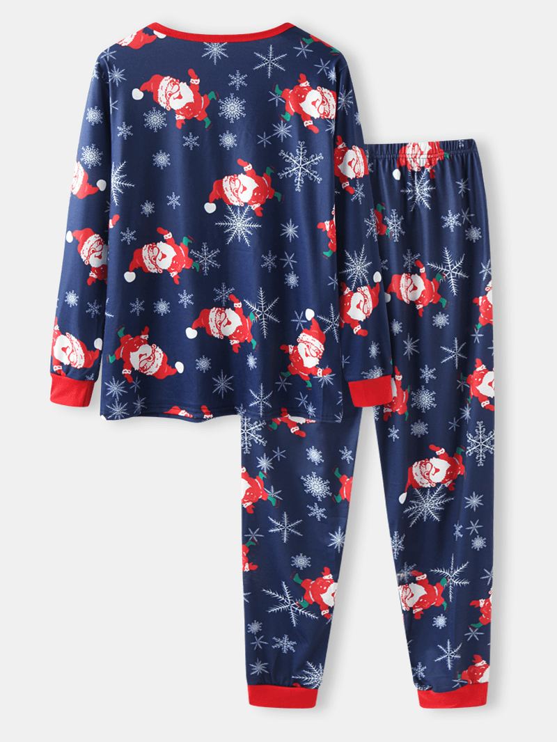 Kvinder Julemand Med Tryk Langærmet Pullover Løs Elastisk Talje Bukser Jul Pyjamas Sæt