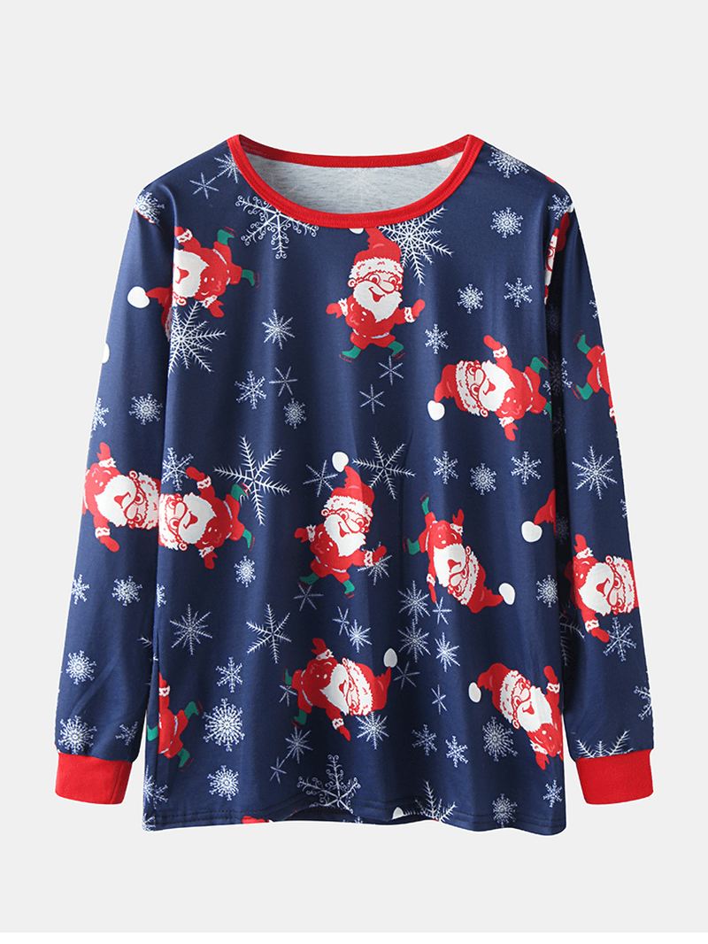 Kvinder Julemand Med Tryk Langærmet Pullover Løs Elastisk Talje Bukser Jul Pyjamas Sæt