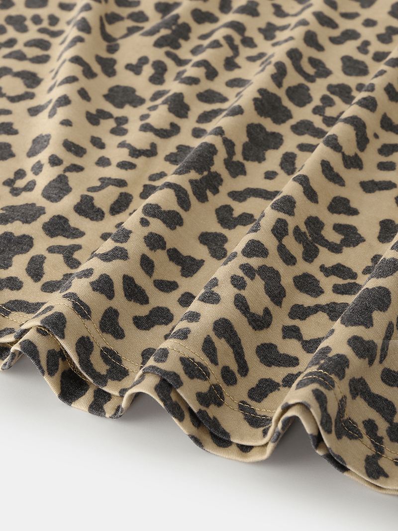 Kvinder Leopard Ærmeløse Softies Rund Hals Løs Pyjamas Sæt