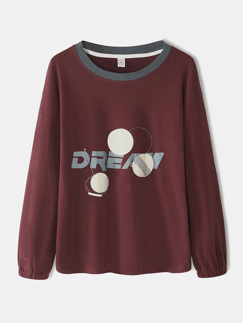 Kvinder Letter Dot Med Tryk Drop Shoulder Pullover Pullover Hjem Casual Pyjamas