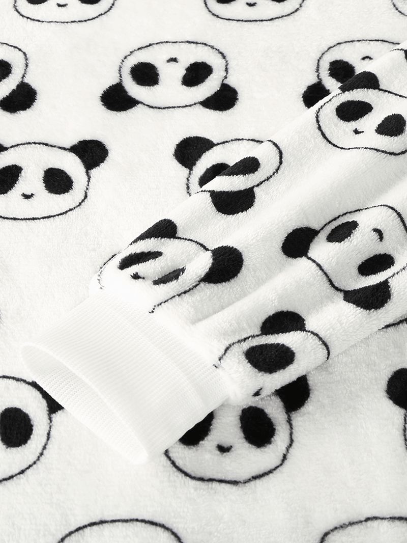 Kvinder Overalt Tegneserie Panda Langærmet Plys Varmt Hjemmepyjamassæt