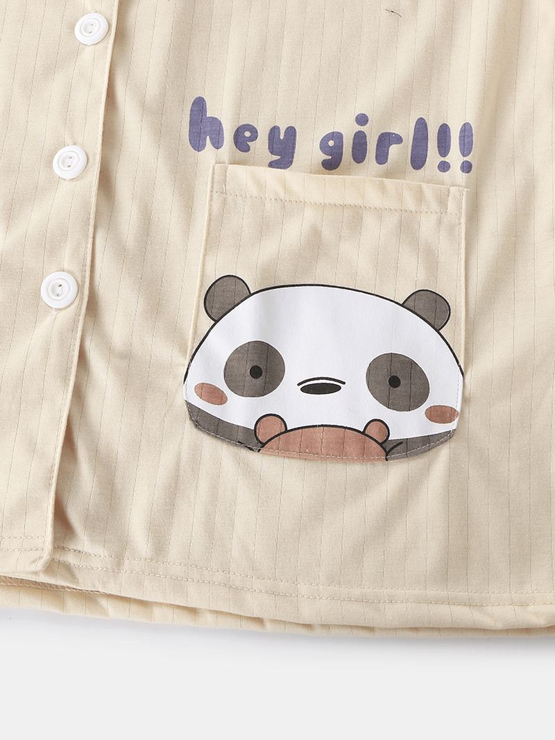 Kvinder Plus Størrelse Cute Panda Med Tryk Kontrast Raglan Sleeve Cotton Lounge Home Pyjamas Sæt