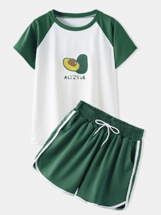 Kvinder Sjov Tegneserie Avocado Med Tryk Raglan Ærmer Casual Sport Pyjamas Sæt