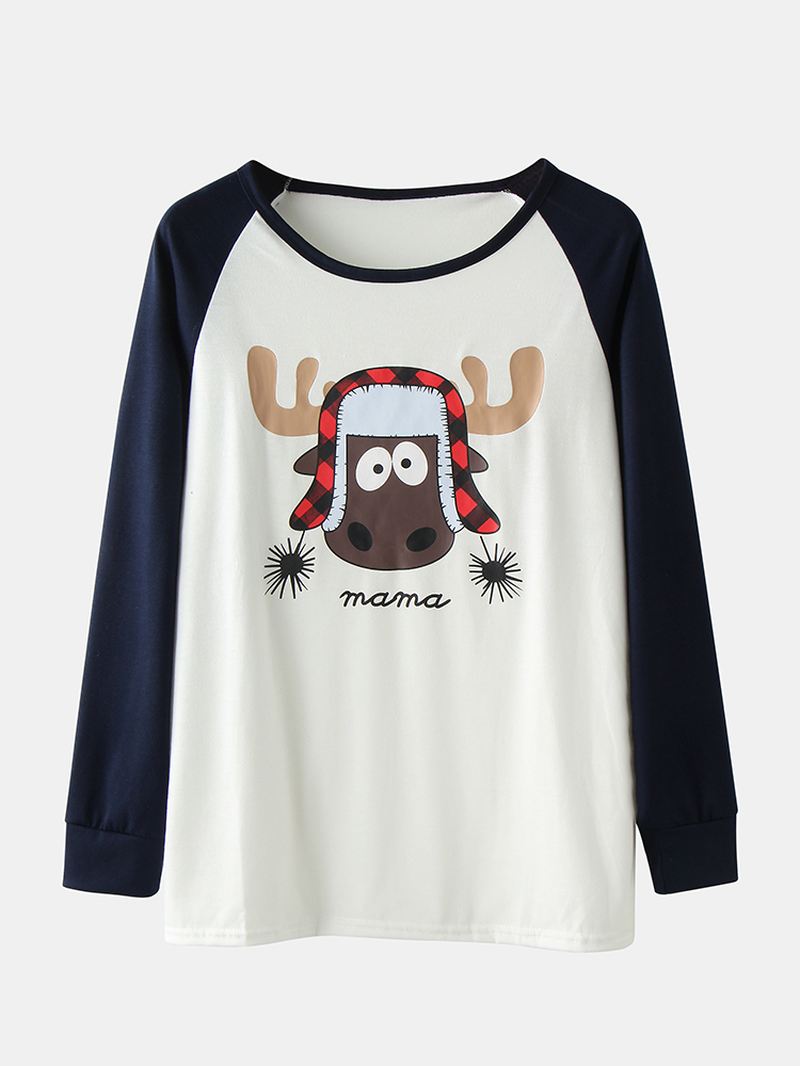 Kvinder Tegneserie Elk Med Tryk Raglan Ærmer Top Med Tryk Elastik Talje Bukser Hjem Jul Pyjamas Sæt