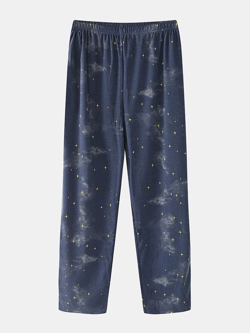 Kvinder Tegneserie Isbjørn & Stjernehimmel Med Tryk Pullover Elastisk Talje Lommebukser Hjemmepyjamas Sæt