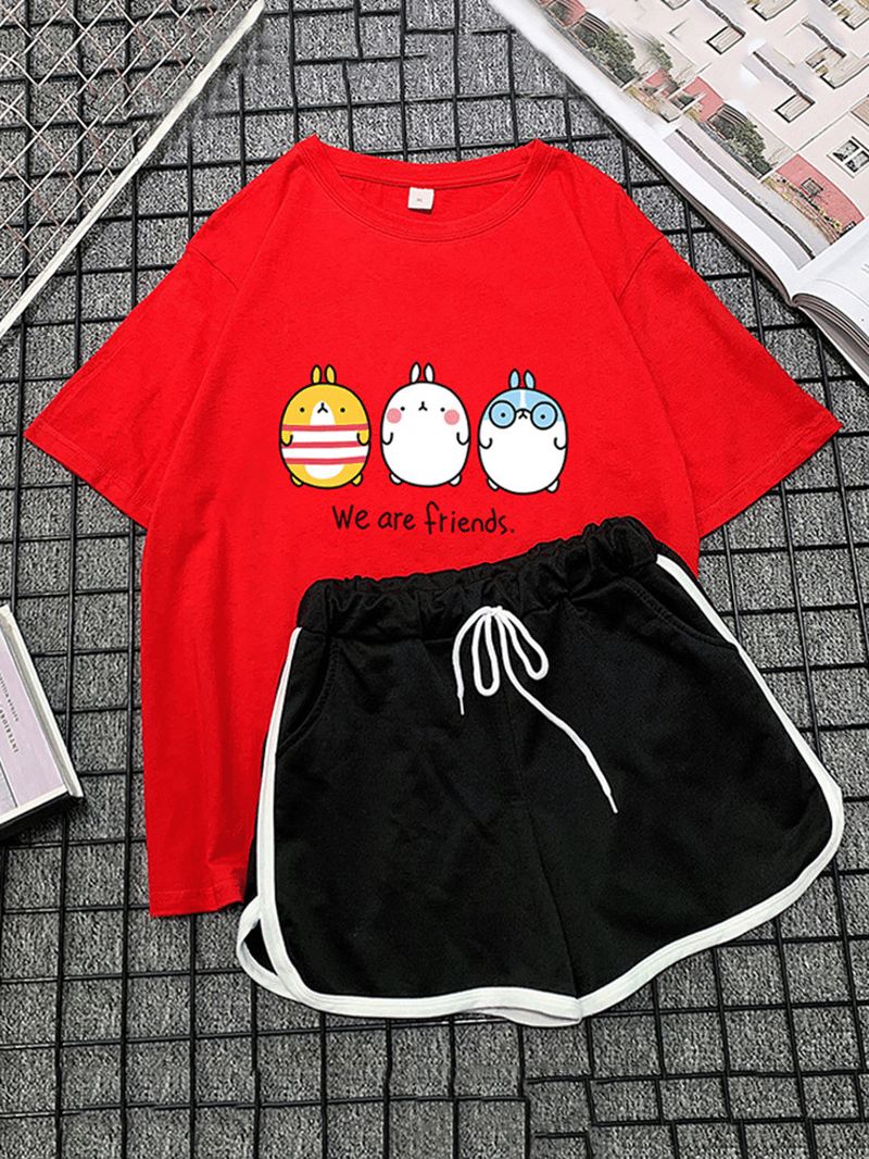 Kvinder Tegneserietryk Sød Pyjamas Kort Sæt Todelt Nattøj Med Sportsshorts